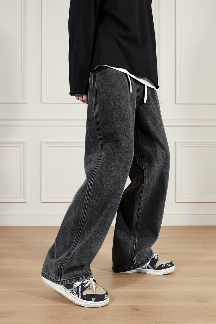 Men Vintage Korean Wide Leg Drape Jeans