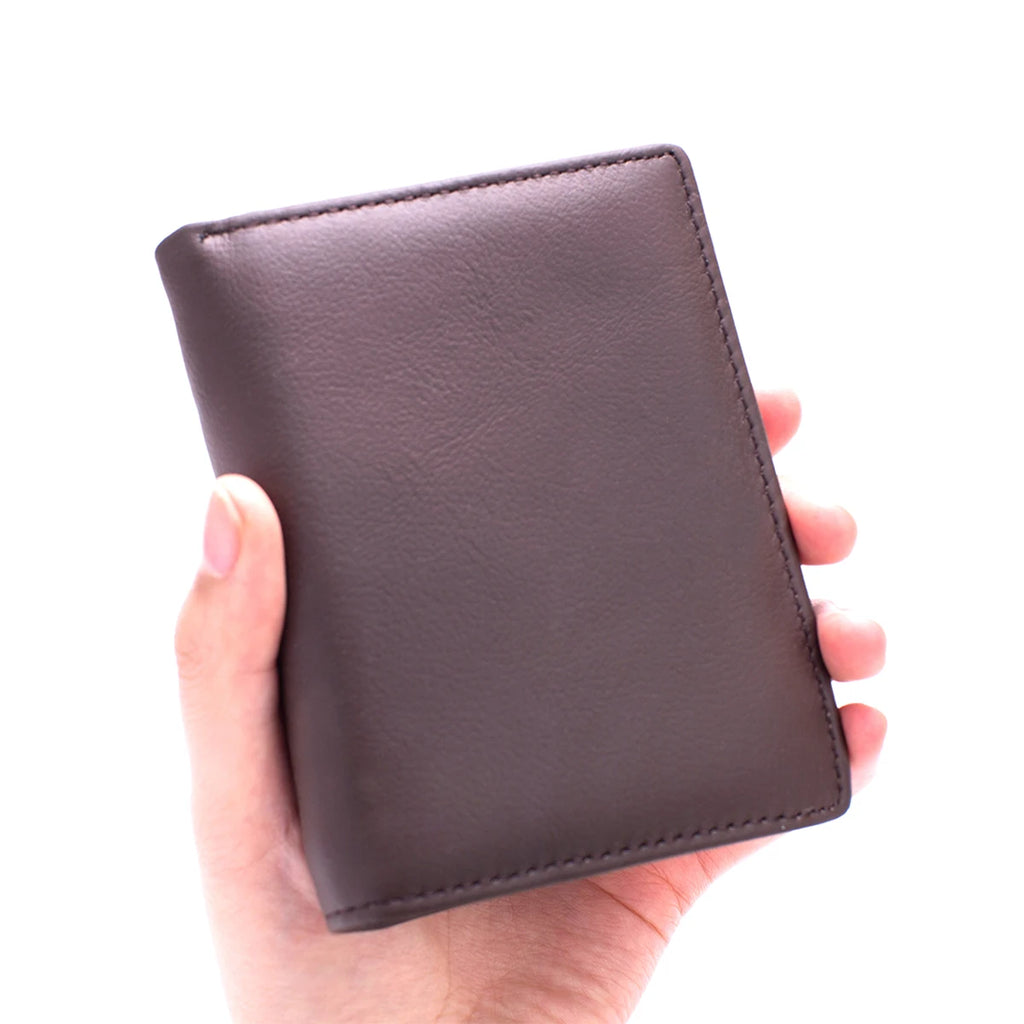 Genuine Leather RFID Zipper Vertical Wallet for Men