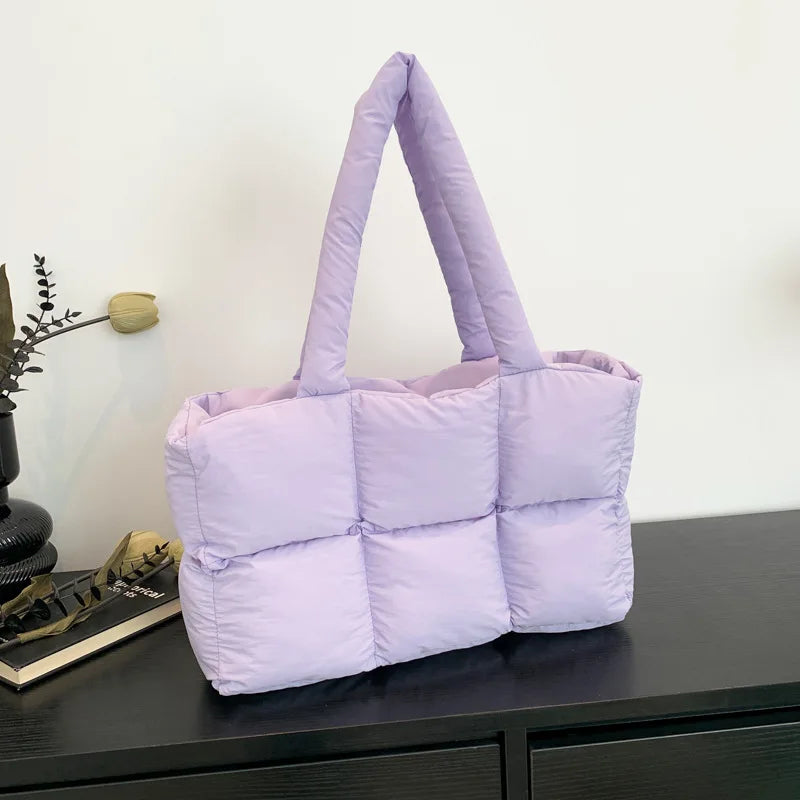 Quilted Plaid Large Capacity Tote Shoulder Bag for Women