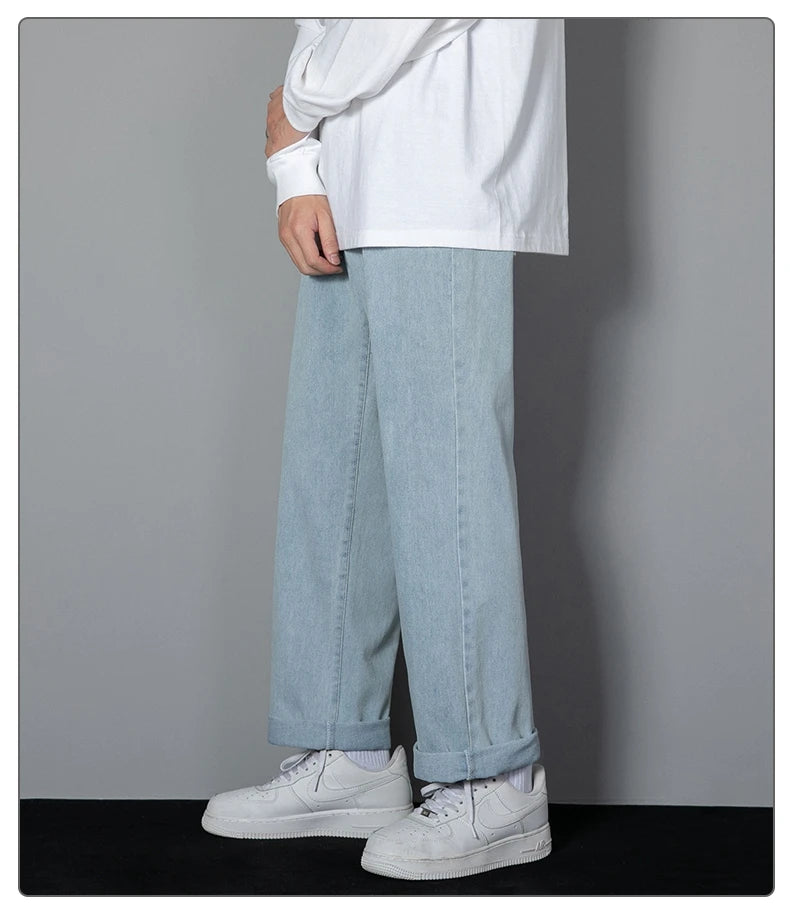 Men Korean Straight Wide Leg Denim Jeans
