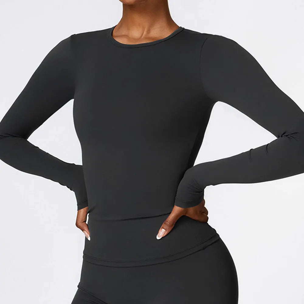 Women Long Sleeve Crop Yoga Top Quick Dry Fitness Shirt