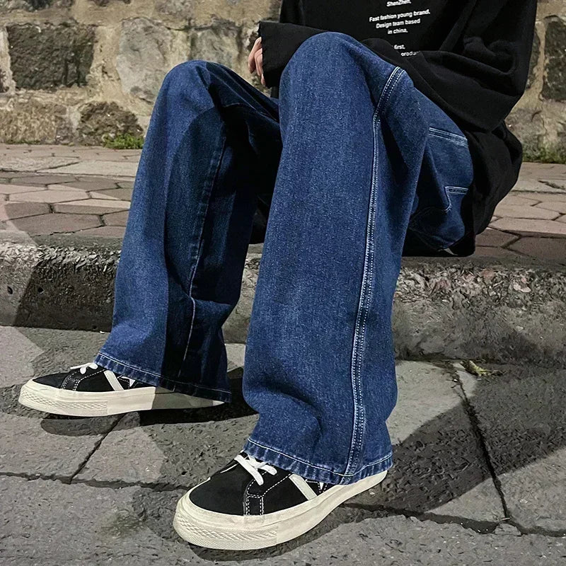 Men Korean Streetwear Wide Leg Jeans