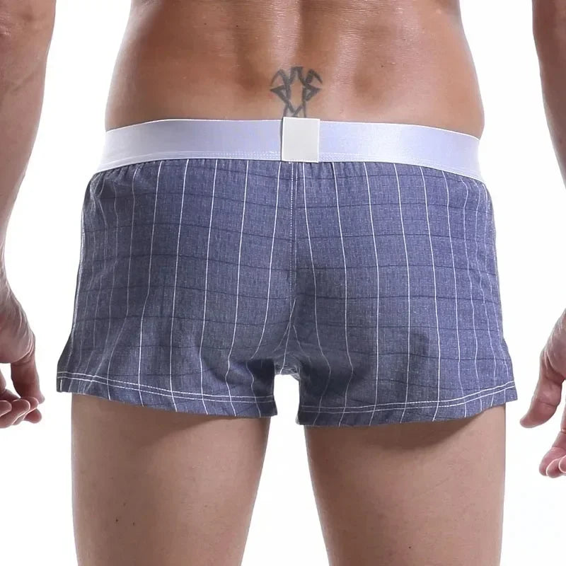 Cotton Loose Plaid Boxer Shorts for Men
