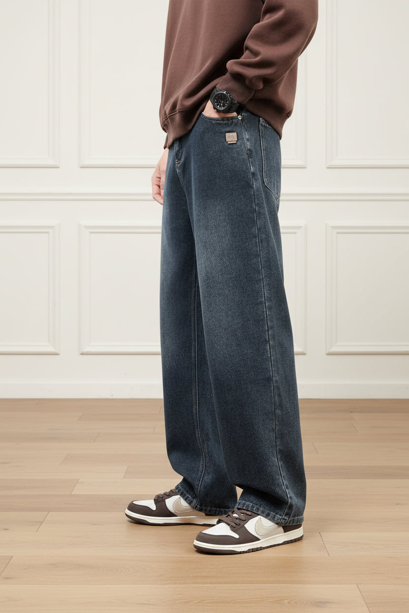 Men Retro Wide Leg Straight Denim Jeans