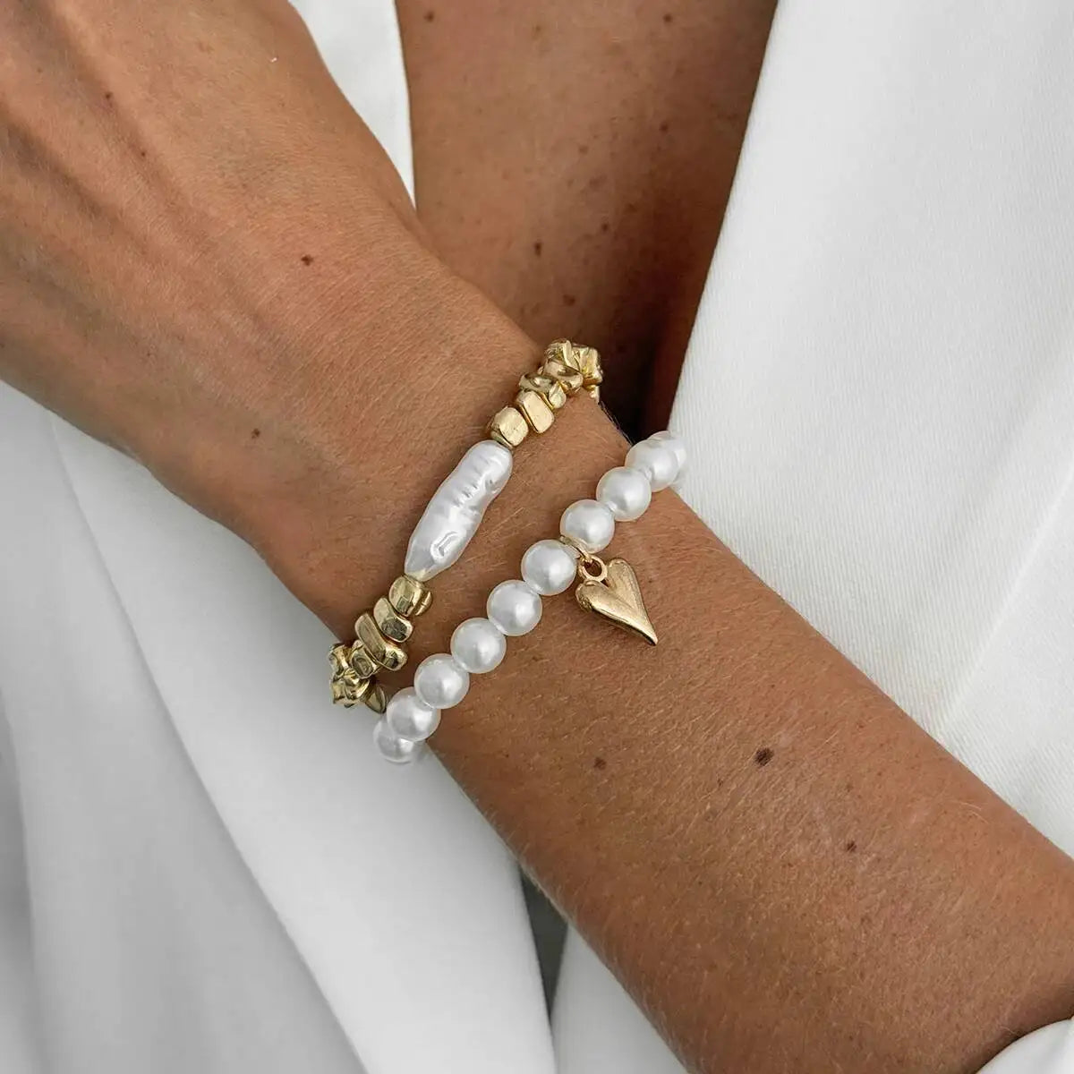 Women Pearl Heart Bohemian Bracelet Set Jewelry