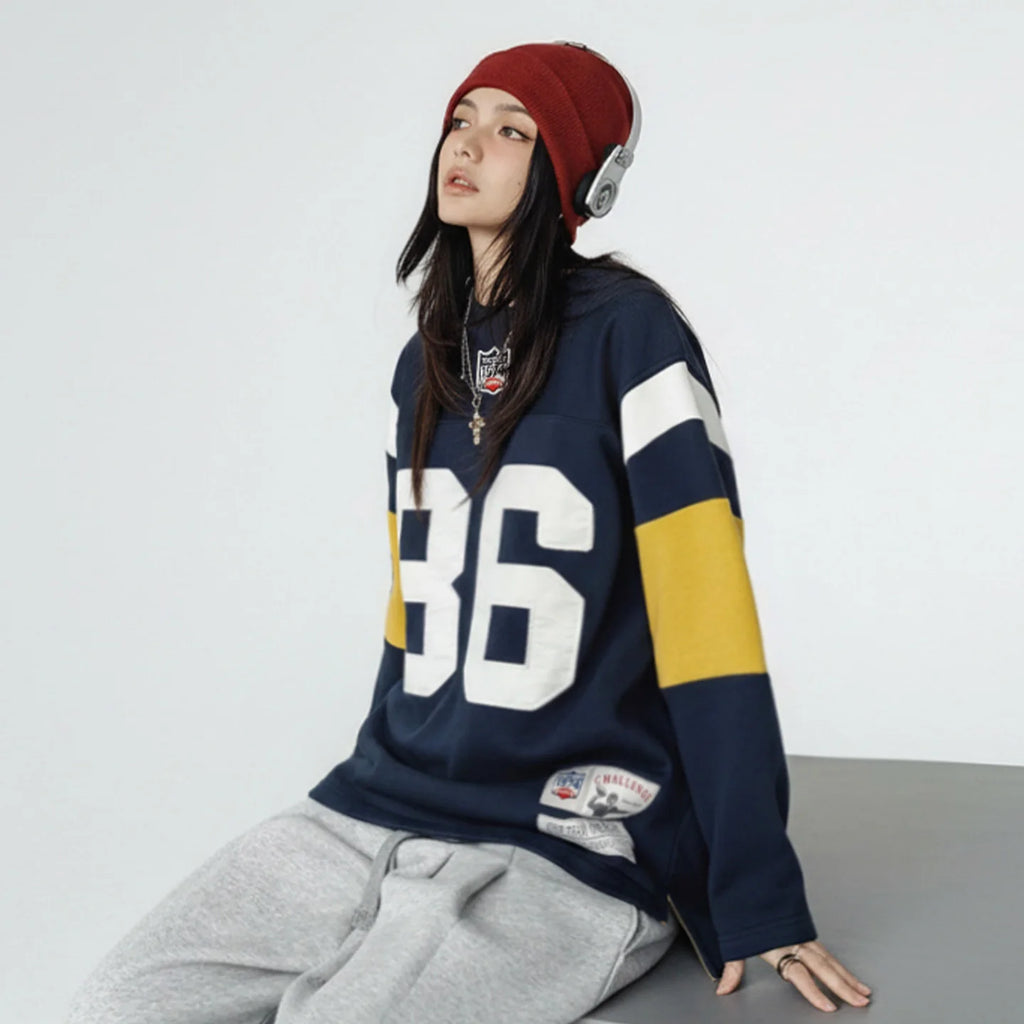 Women Retro Embroidered Rugby Sweatshirt