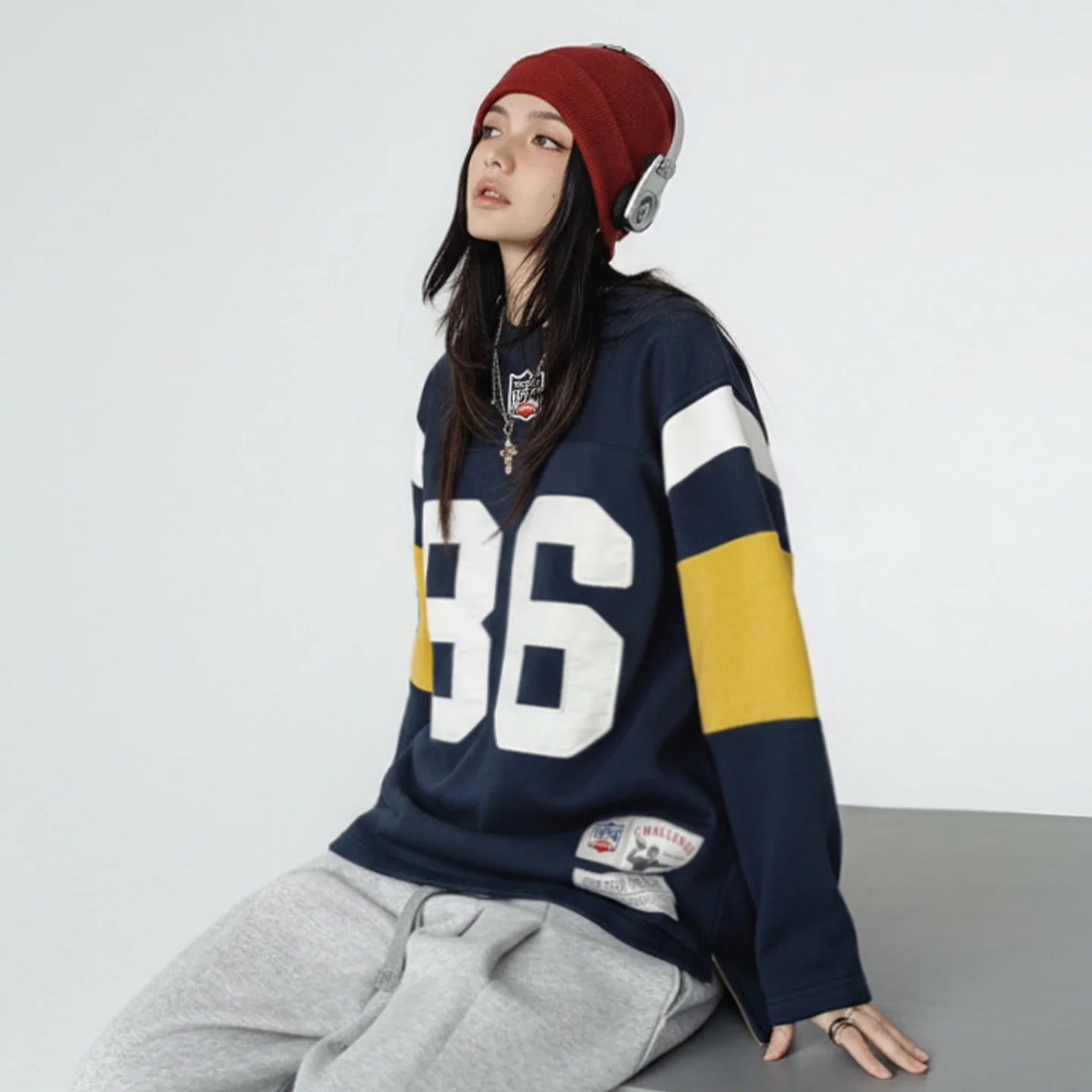 Women Retro Embroidered Rugby Sweatshirt