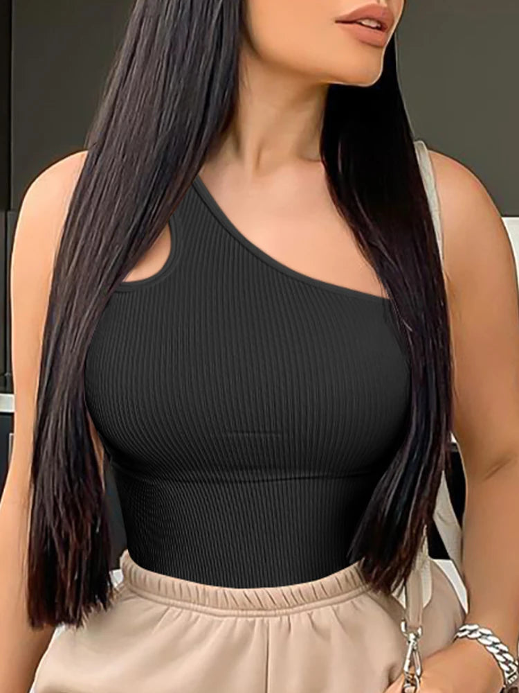 Women One Shoulder Yoga Bodysuit Sleeveless Fitness Jumpsuit