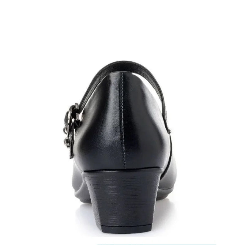 Women Soft Leather Medium Heel Pumps