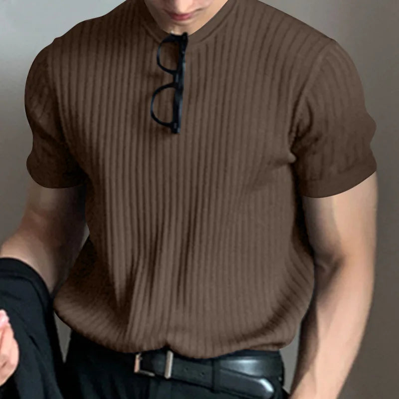 Men Long Sleeve O Neck T Shirt Loose Casual Knit Top