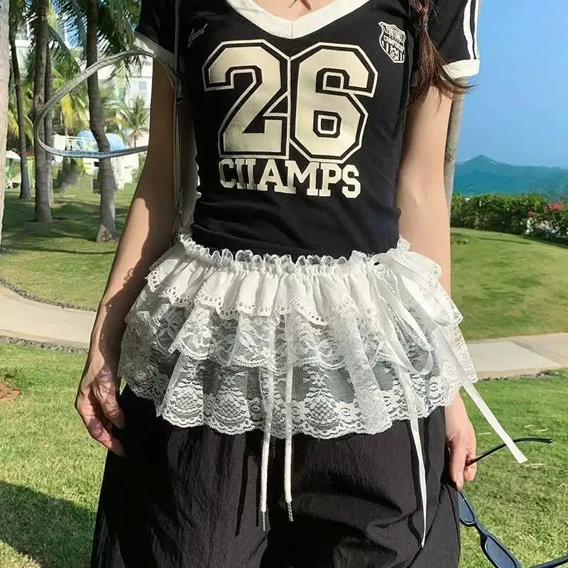 Women Korean Fashion Lace Irregular Skirt