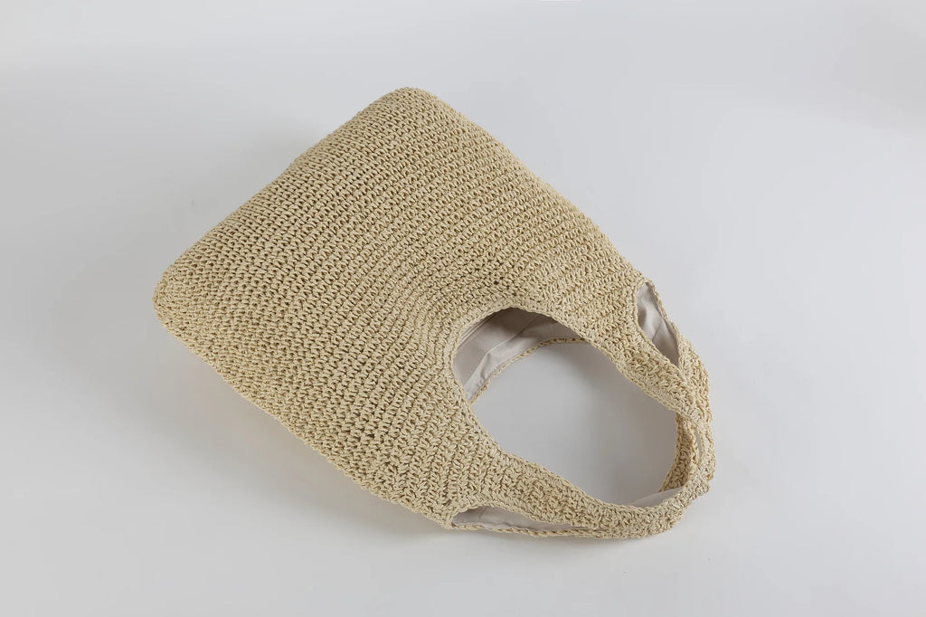 Large Capacity Woven Straw Wrist Bag for Women