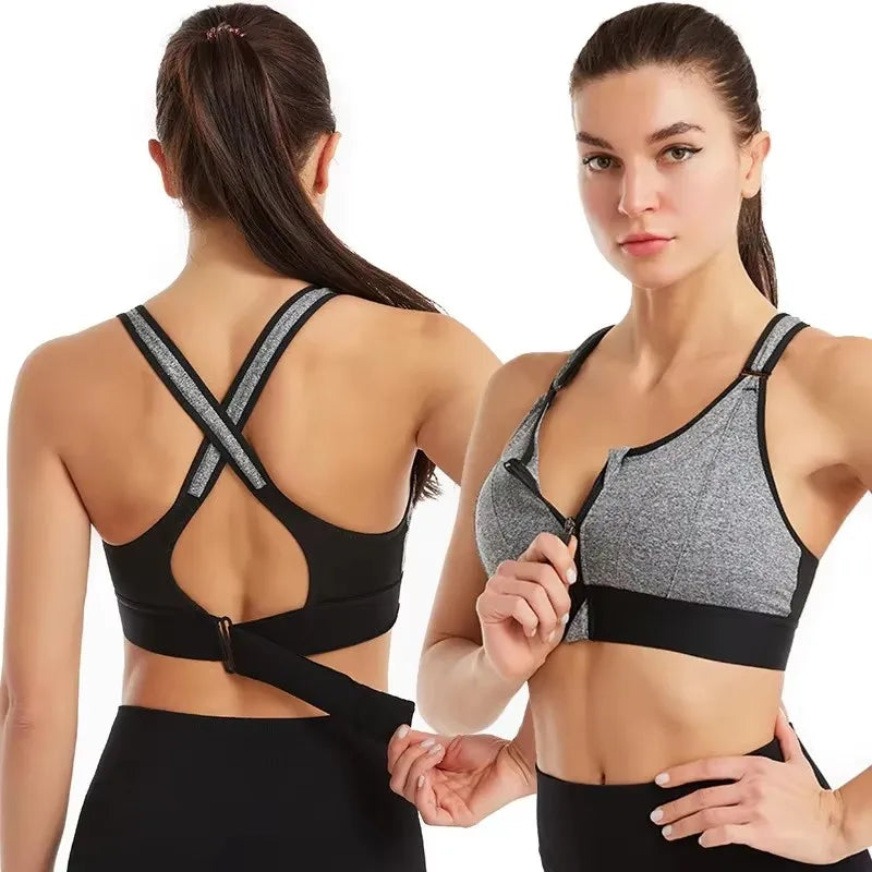 Front Zipper Adjustable Sports Bra for Women