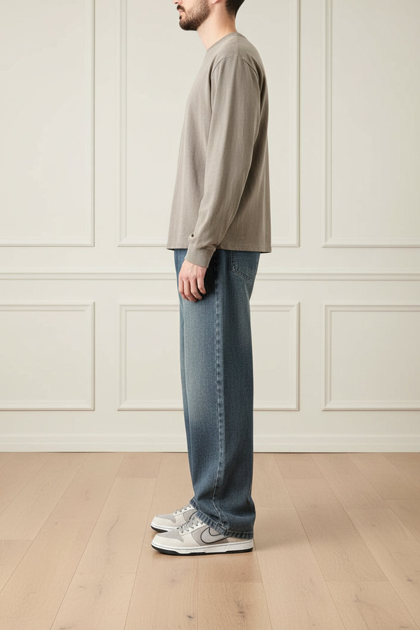 Men Retro Wide Leg Straight Denim Jeans