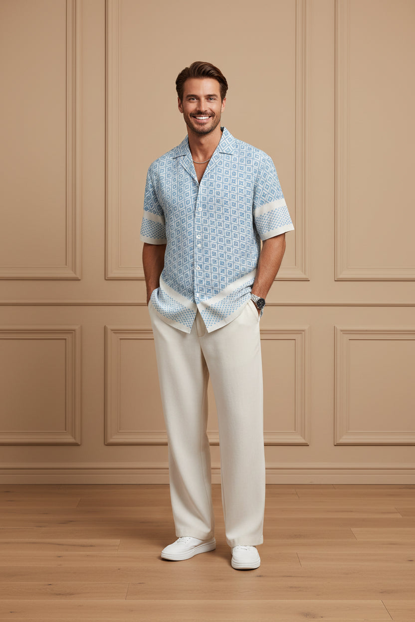 Men Color Block Short Sleeve Shirt Set