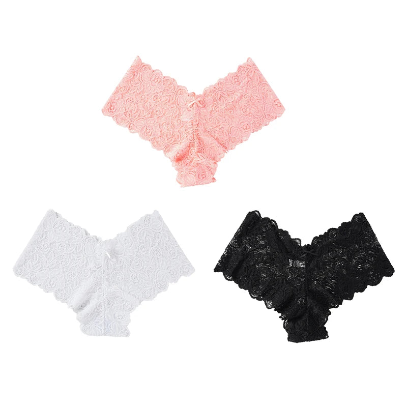 3 Pack Floral Lace Low Waist Panties for Women Soft Comfortable Underwear