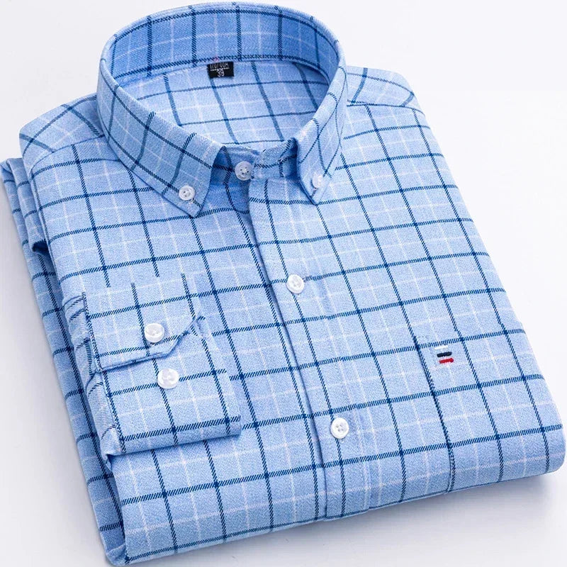 Men’s Cotton Plaid Long Sleeve Shirt