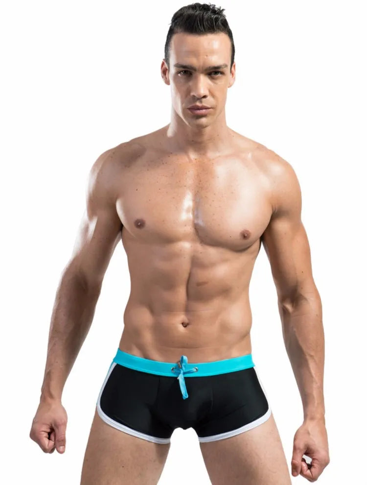 Men Drawstring Swim Boxer Trunks Shorts