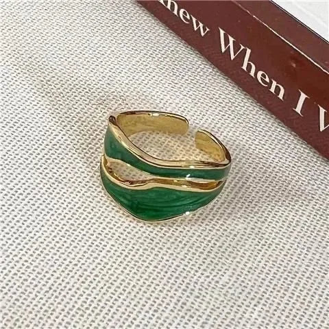 Women Vintage Enamel Adjustable Geometric Ring Jewelry