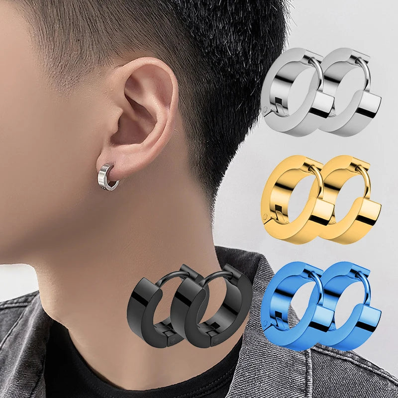 Men Stainless Steel Punk Hoop Earrings