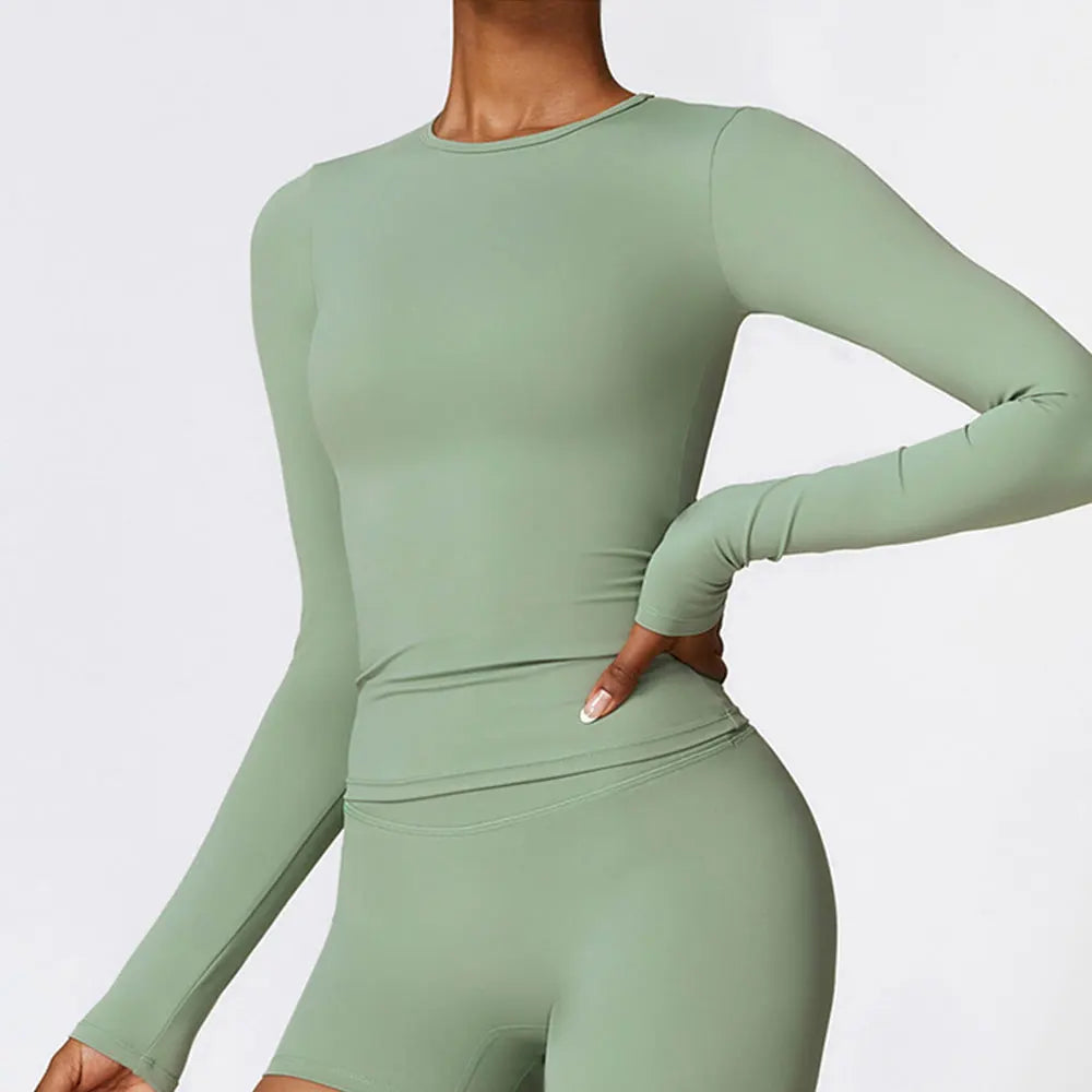Women Long Sleeve Crop Yoga Top Quick Dry Fitness Shirt