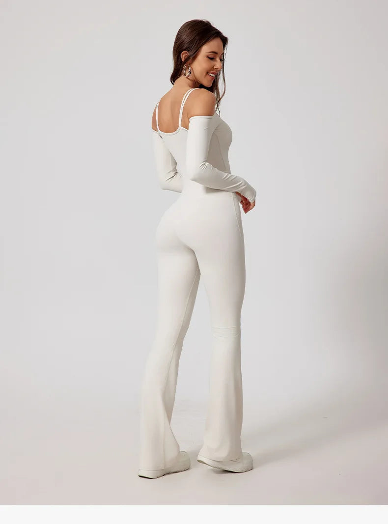 Women Yoga Jumpsuit Flared Trousers Fitness Bodysuit