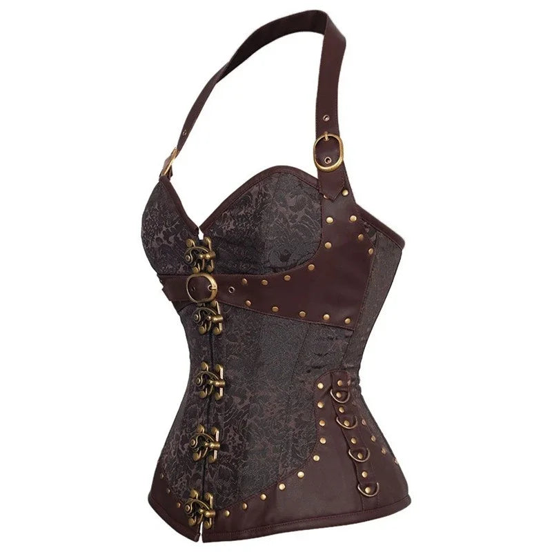 Steampunk Corset Top Halter Sexy Leather Korset Women Gothic Punk Overbust Corsets and Bustiers Medieval Retro Corselet