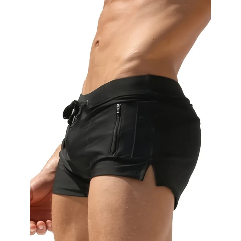 Men Quick Dry Underwear Trunks Zipper Pocket Shorts