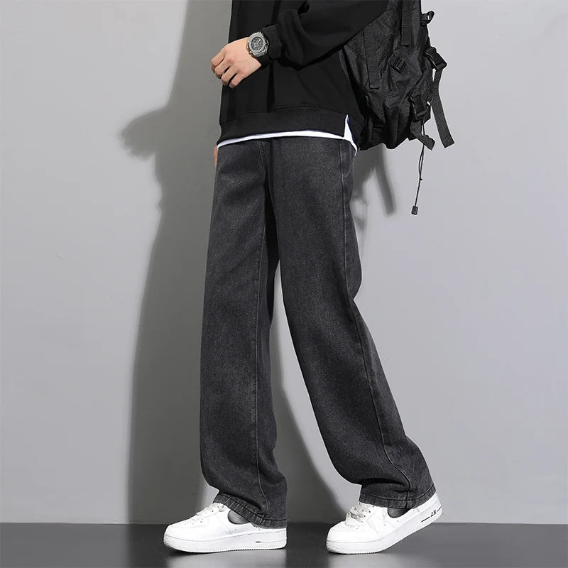Men Korean Straight Wide Leg Denim Jeans
