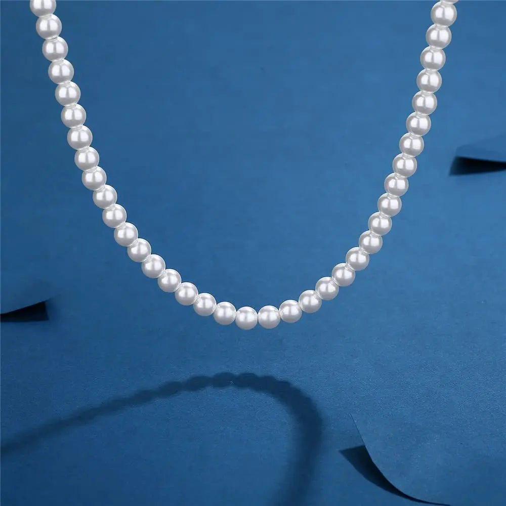 Men Simple Handmade Strand Bead Pearl Necklace
