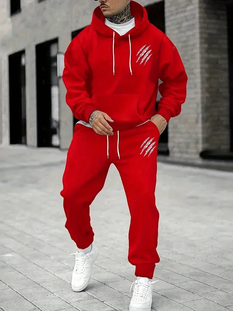 Men Printed Hoodie and Jogger Pants Tracksuit Set