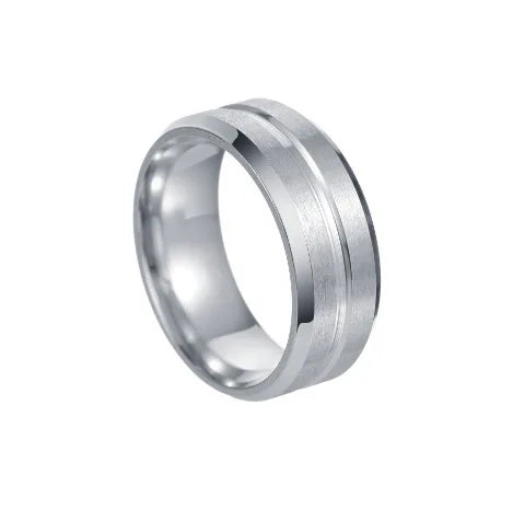 Men Groove Matte Stainless Steel Ring