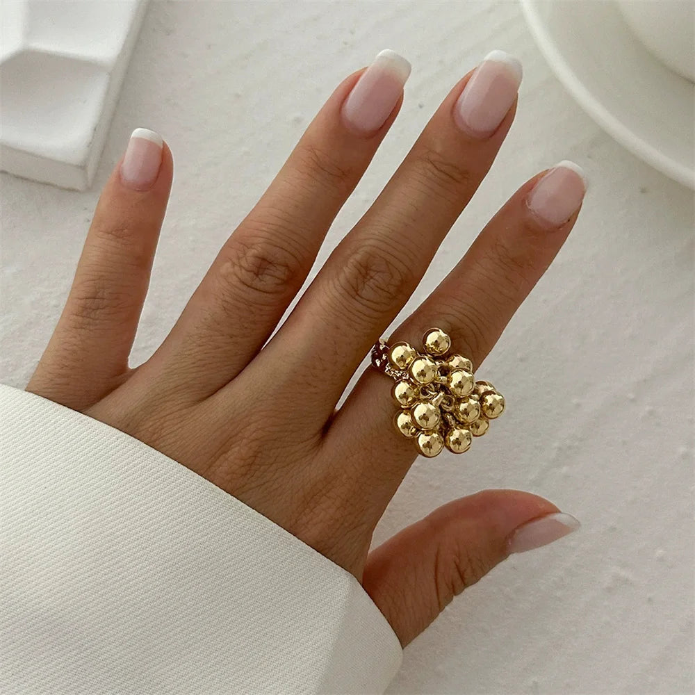 Women Small Ball Open Metal Ring Fashion Jewelry