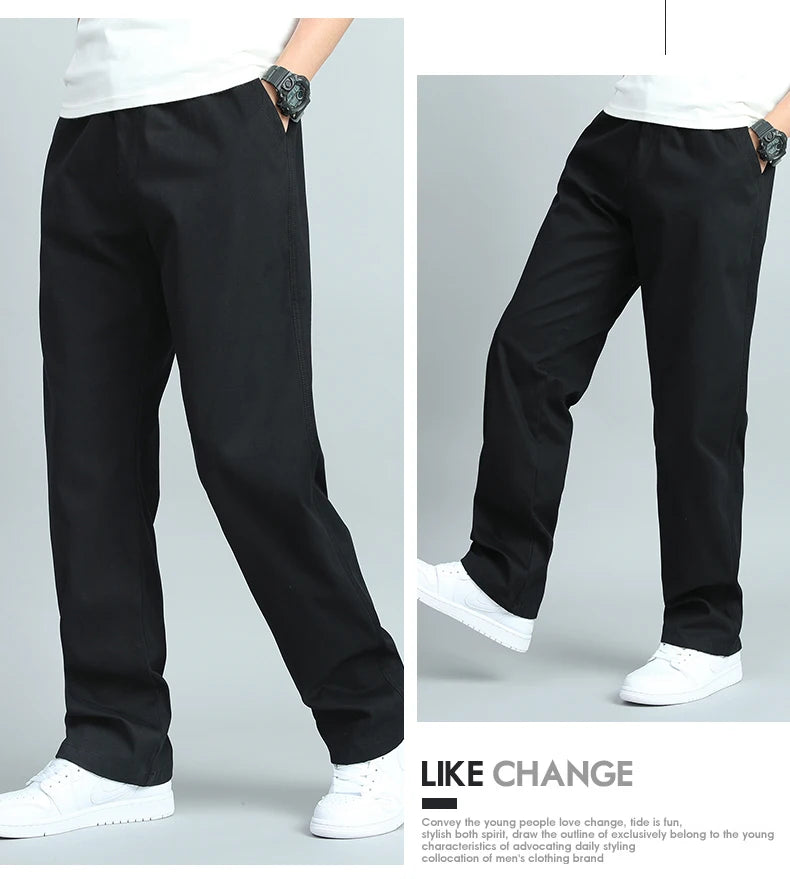 Men Relaxed Fit Cotton Jogger Pants Elastic Waist Trousers