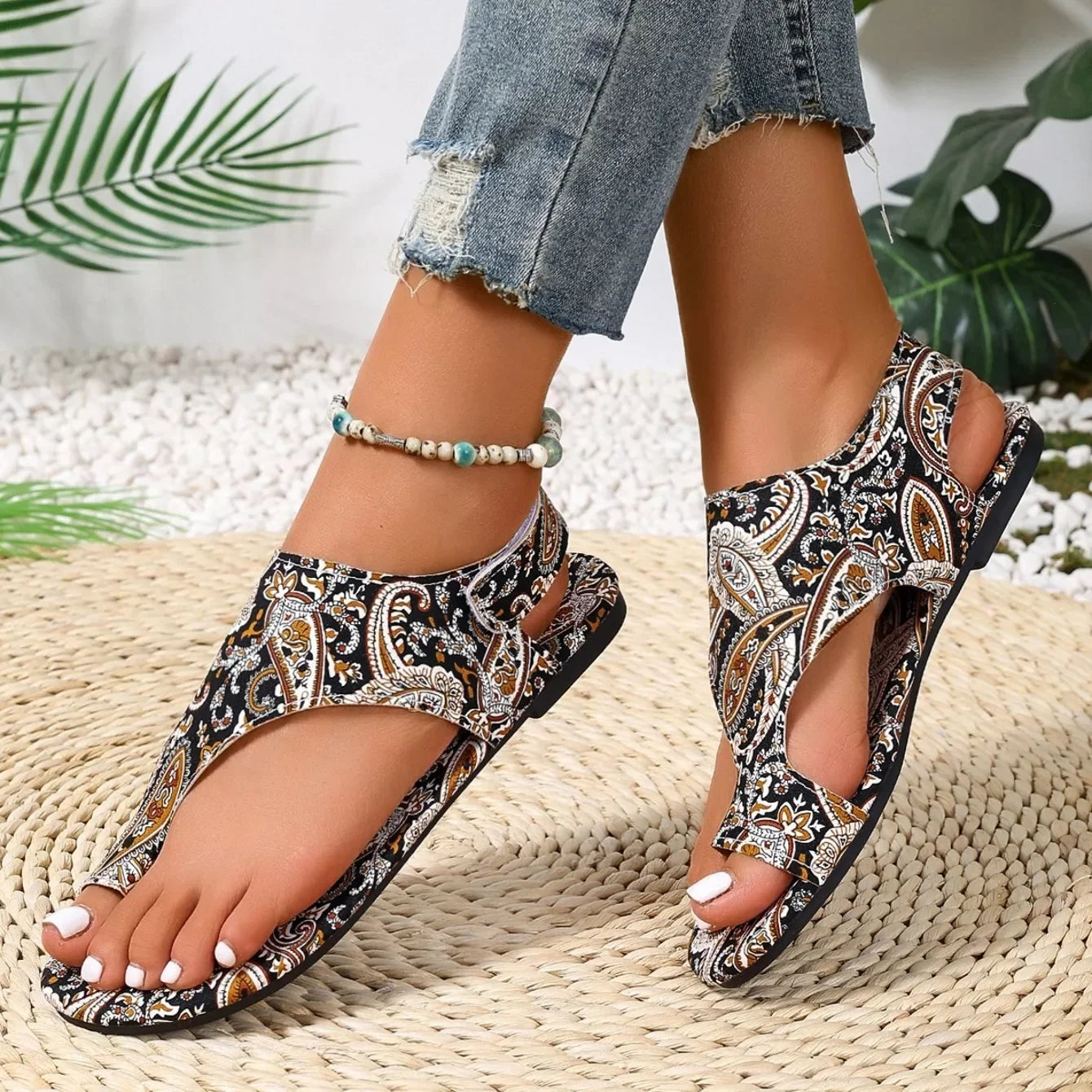 Women Printed Bohemia Roman Style Flat Sandals