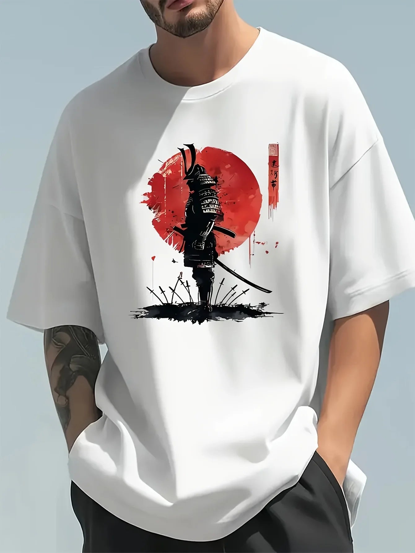 Men's Samurai Print Cotton Short Sleeve T-shirt