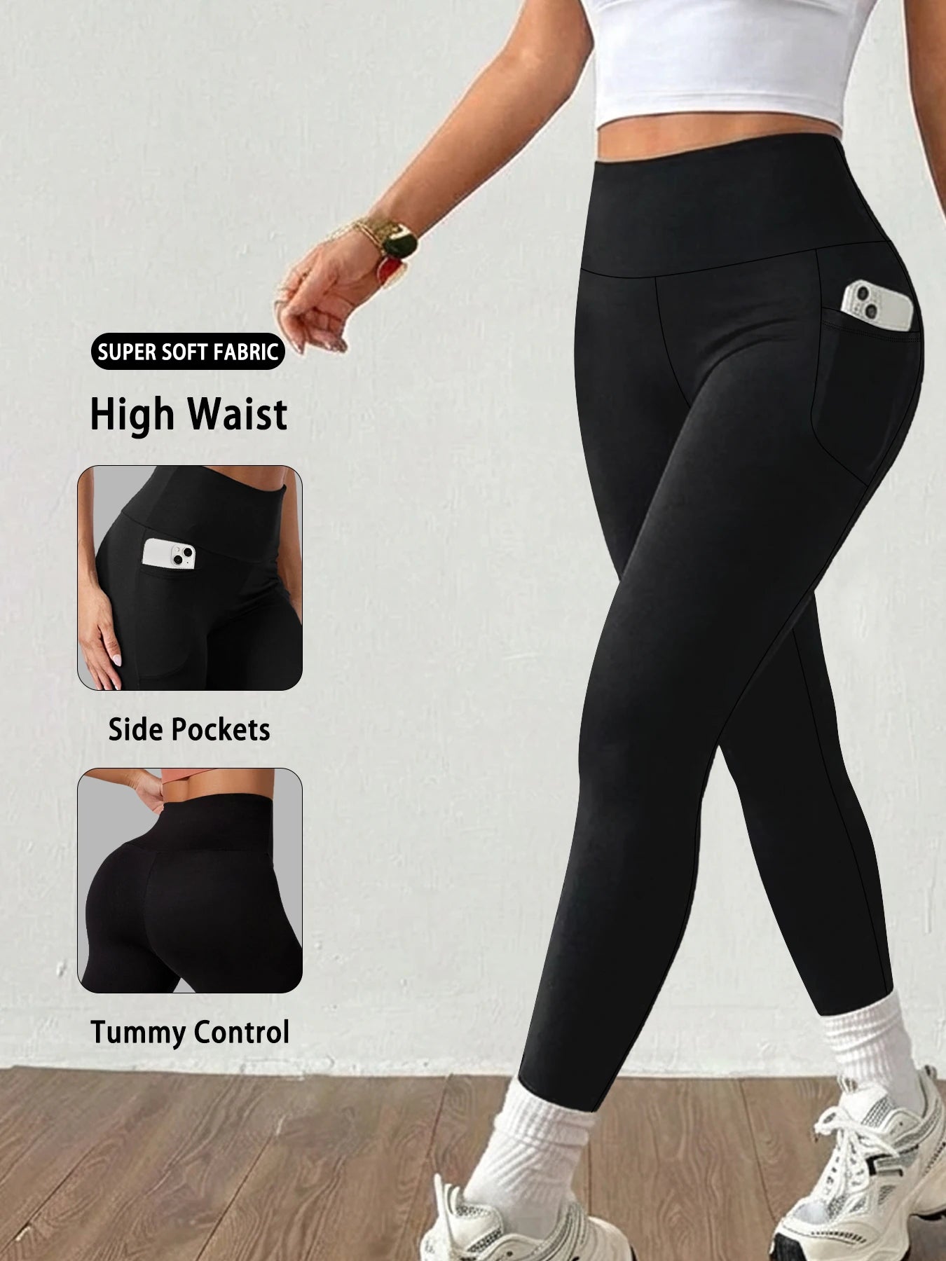 Women High Waisted Yoga Leggings with Pockets Tummy Control