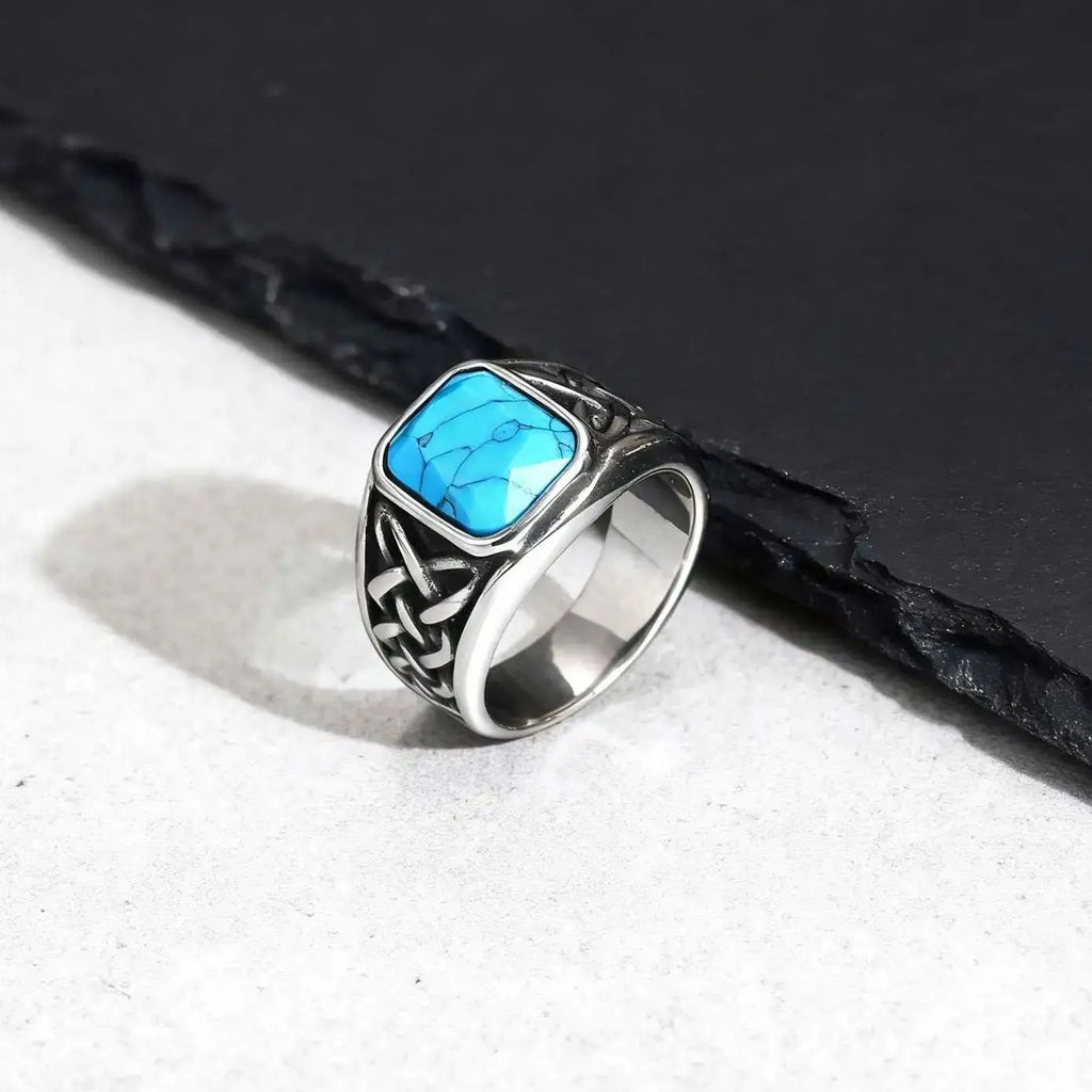 Men Viking Knot Rune Geometric Signet Ring Jewelry