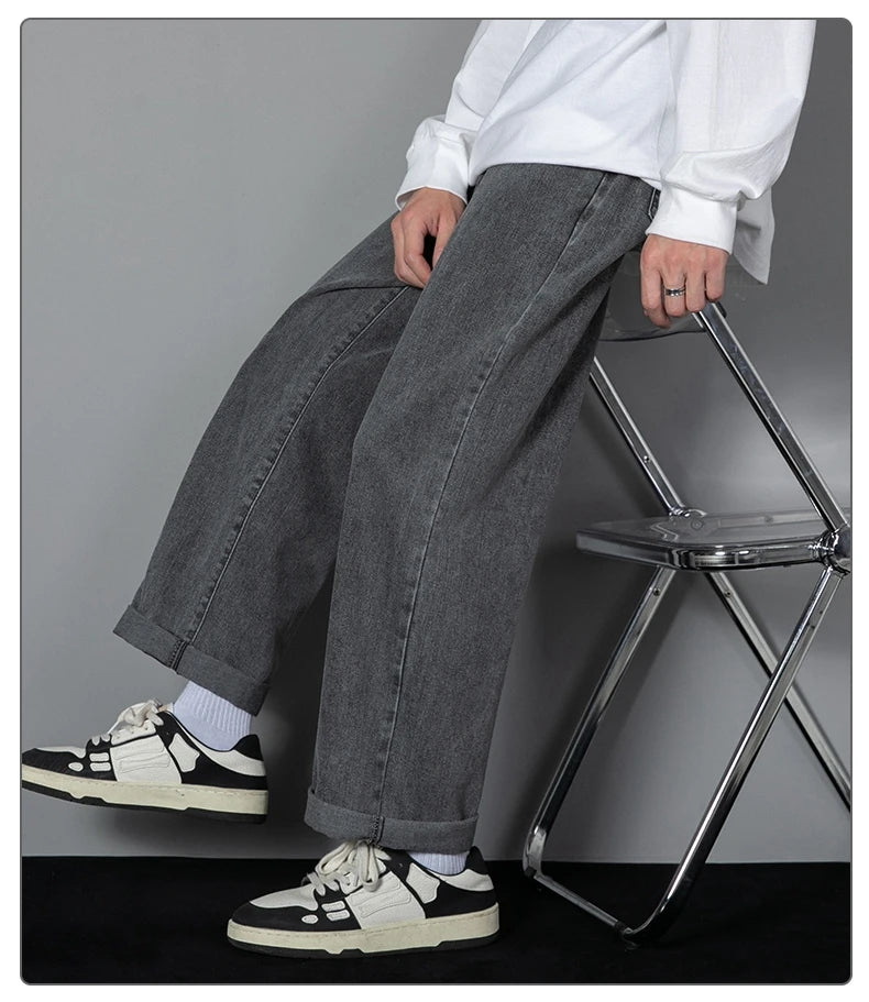 Men Korean Wide Leg Straight Jeans