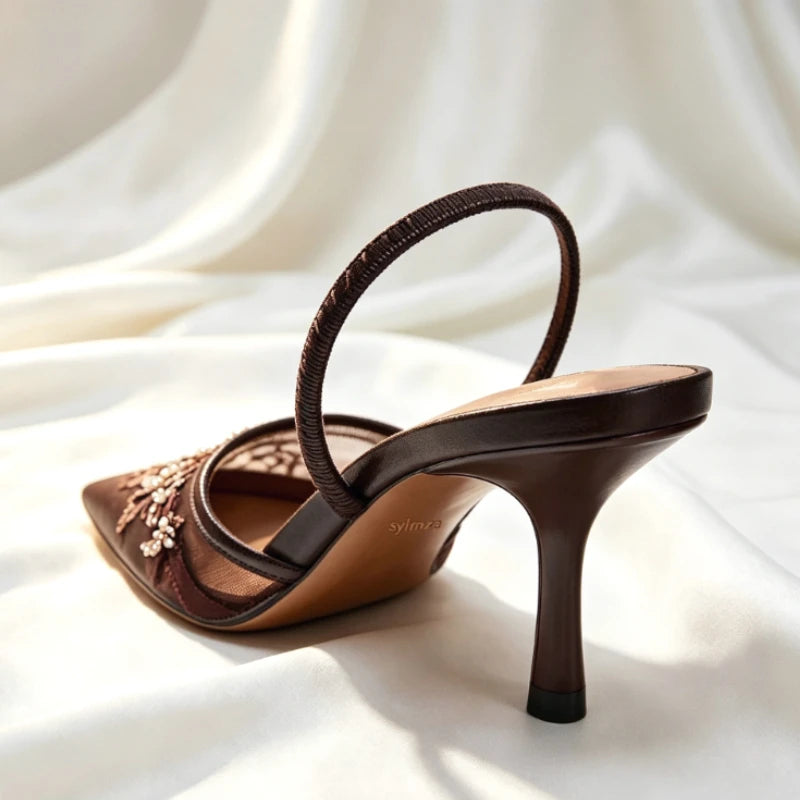 Women Mesh Embroidered High Heel Pumps
