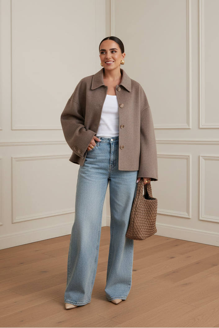 Women Single Breasted Wool Blend Jacket Coat