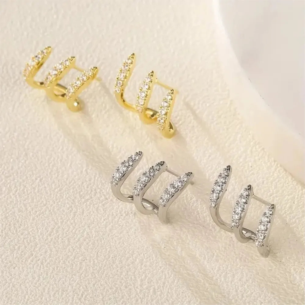 Women Rhinestone Three Claw Elegant Stud Earrings