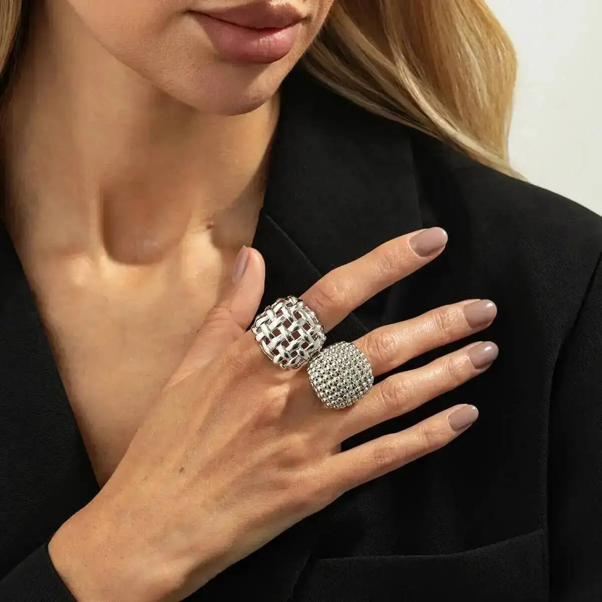 Women Vintage Geometric Adjustable Open Ring Set Jewelry