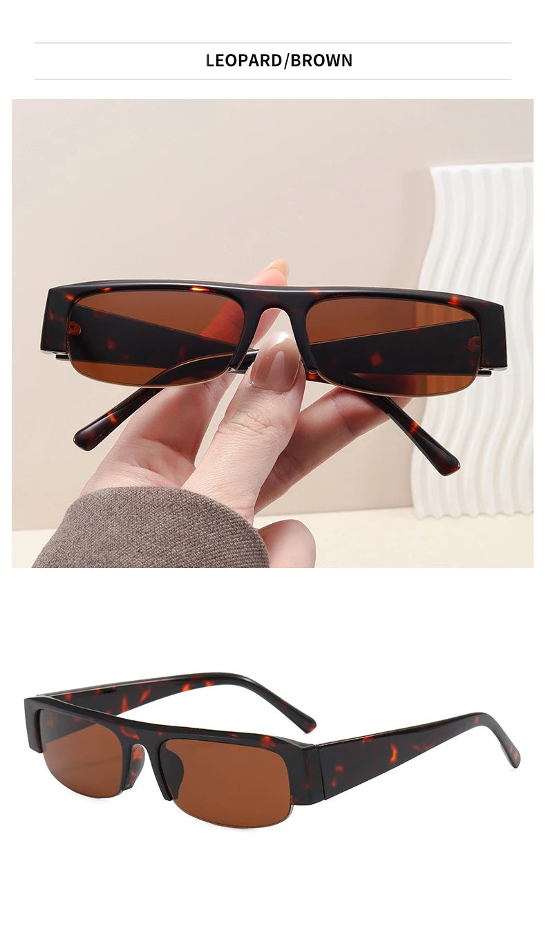 Women Small Rectangle Half Frame UV400 Sunglasses