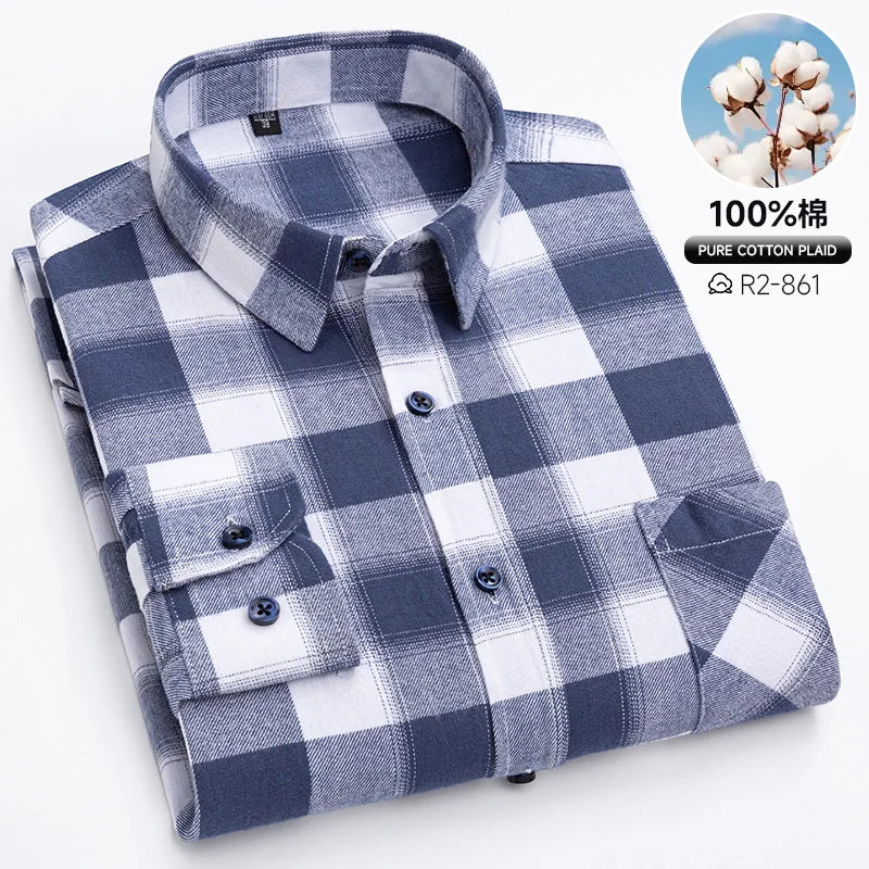 Men’s Cotton Plaid Long Sleeve Shirt