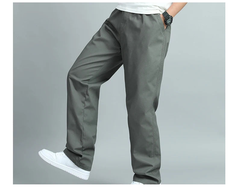 Men Relaxed Fit Cotton Jogger Pants Elastic Waist Trousers