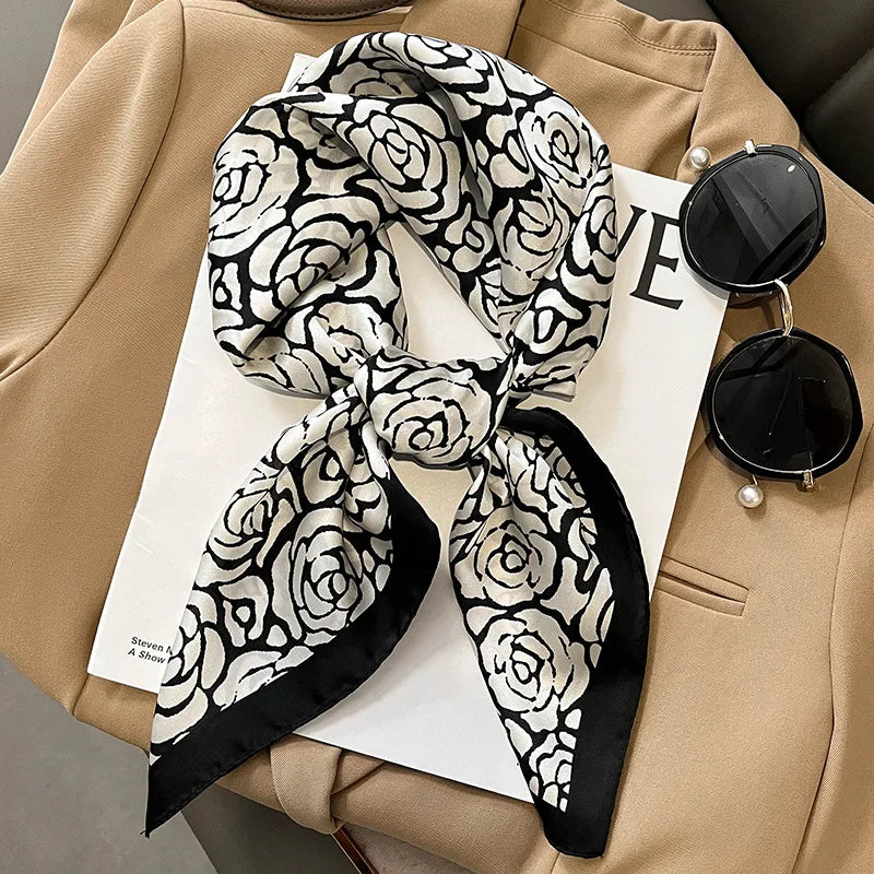 Women Silk Satin Printed Square Hijab Scarf Luxury Shawl