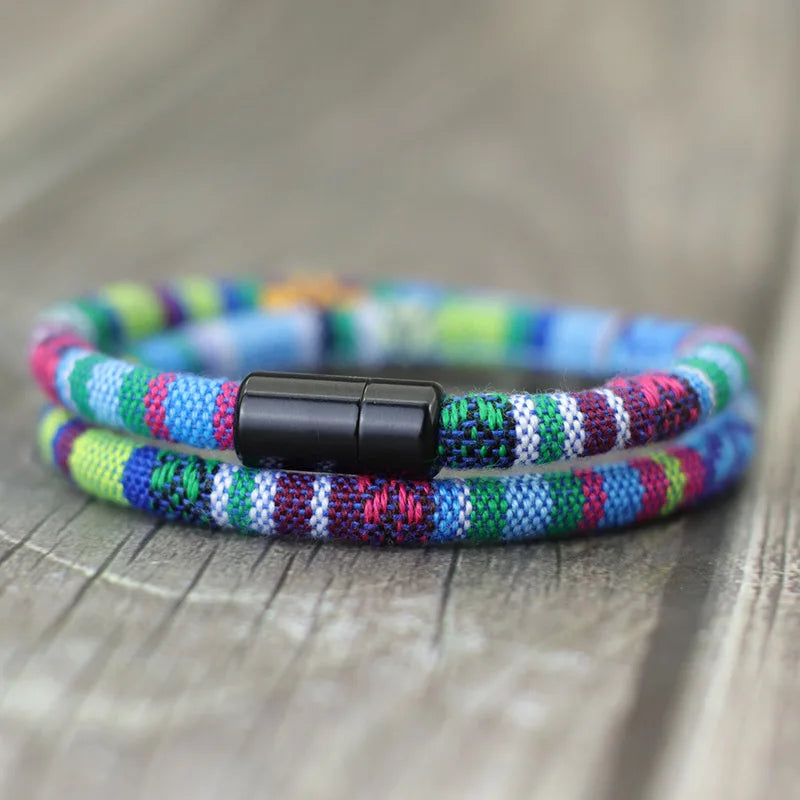Men Bohemian Rope Magnetic Survival Bracelet
