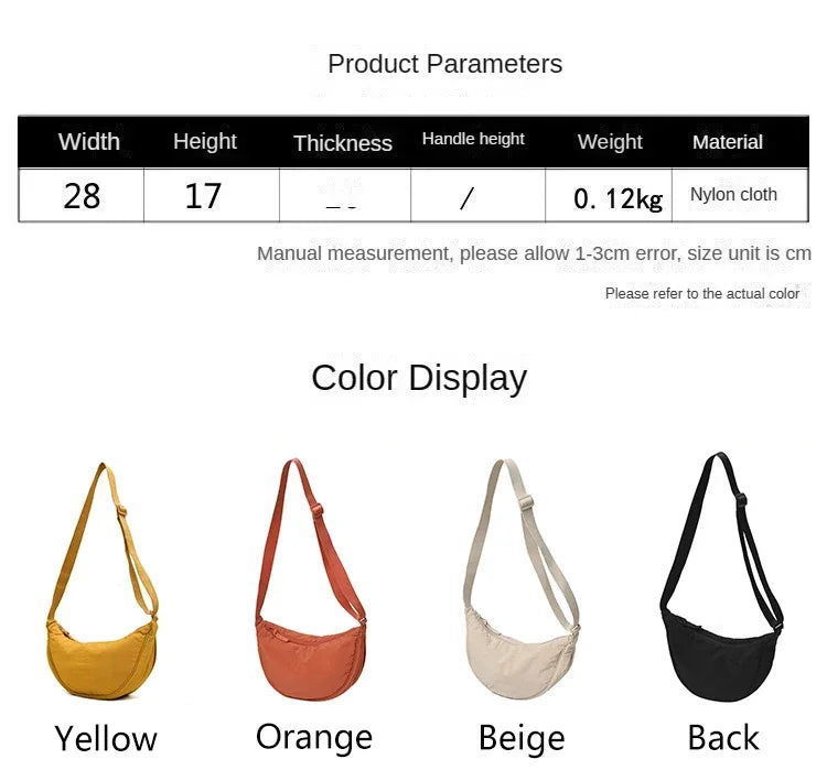 Men and Women Solid Color Chest Bag for Large Capacity Travel Crossbody Female Half Moon Bag Daily Cotton Filled Shoulder Bag