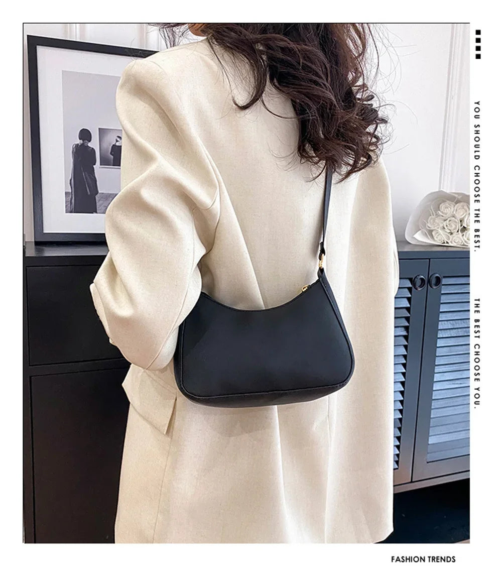 Shoulder Bags WOMEN'S Bag Underarm Bag  Handbags Retro Solid Color PU Leather Shoulder Underarm Bags Casual Women Hobos Handbags